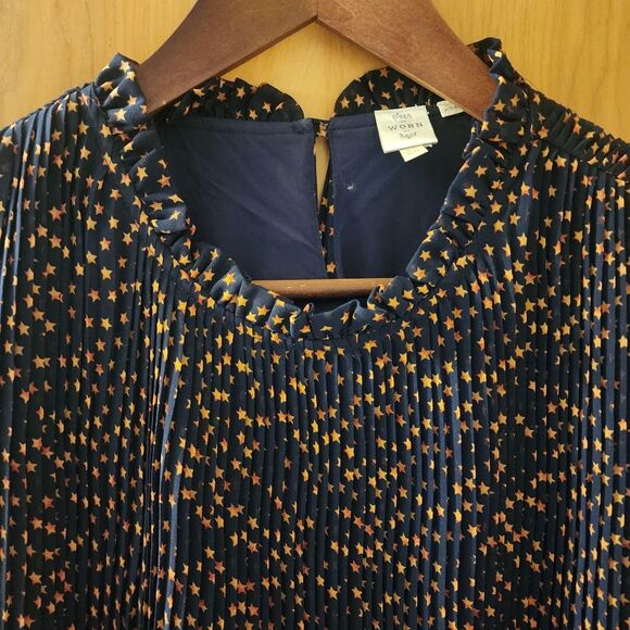 Anthropologie Lucia Navy Star Dot Pleated Dress | US 6 | Feminine Lined Y2K - Picture 3 of 14